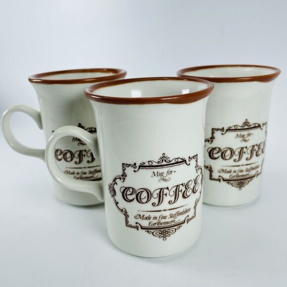 Lot 3 Churchill Mug for Coffee England Fine Staffordshire Earthenware Brown Text - Picture 1 of 11